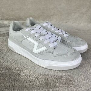 Vans Lowland Shoes Mens Size 12 White Gray Suede Leather Skate Sneakers